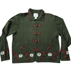 Vintage Wool Blend Cottagecore Embroidered Floral Size M Knit Sweater